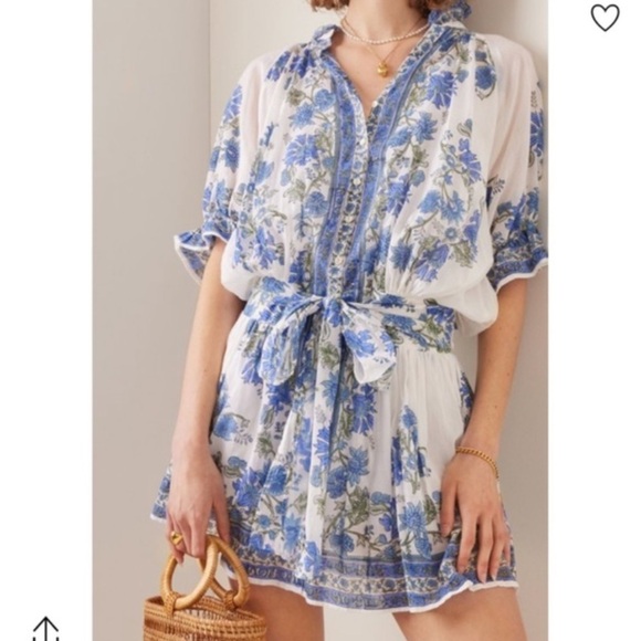 Juliet Dunn NWT Floral Mini Cotton Shirt Dress with Slip 1(4/6) - Picture 2 of 16